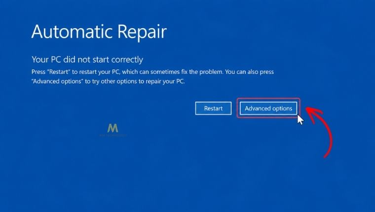 Vào Advanced Startup từ Automatic Repair