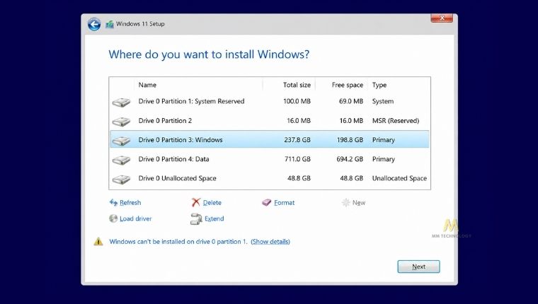 Khôi phục cài đặt gốc bằng USB cài Windows 11