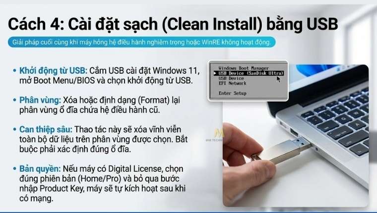 Khôi phục cài đặt gốc bằng USB cài Windows 11