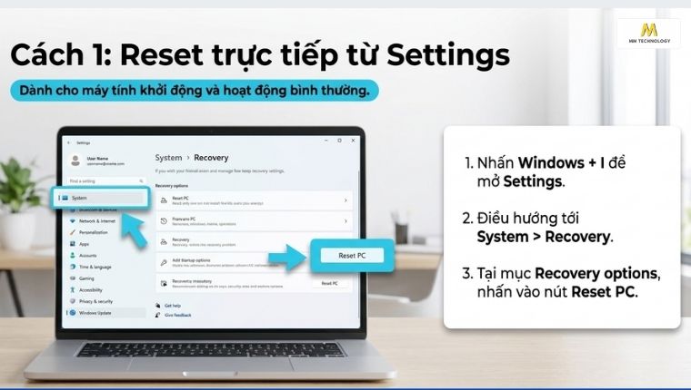 Reset Windows để khôi phục cài đặt gốc máy tính từ Settings