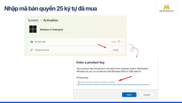 Nhập mã bản quyền 25 ký tự Windows đã mua