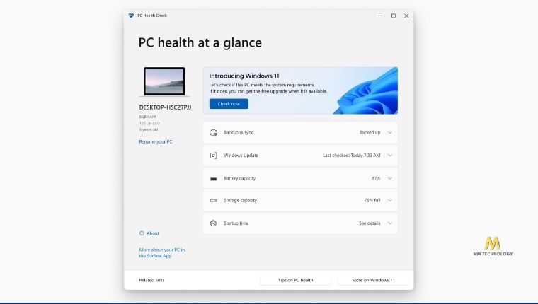 Kiểm tra bằng PC Heath check