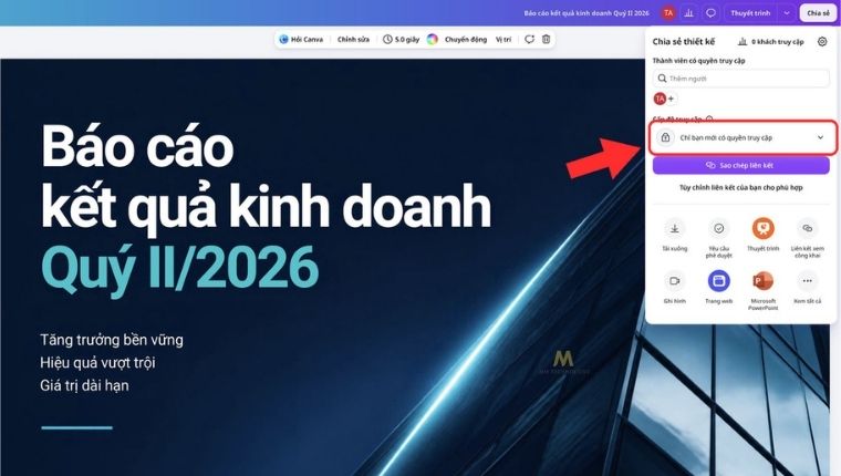 Chọn quyền chia sẻ