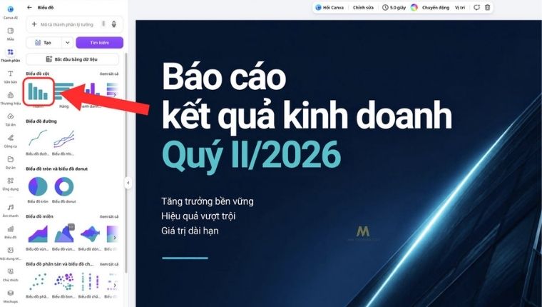 Chèn biểu đồ doanh thu