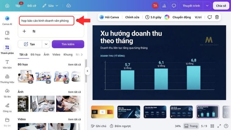 Cách tìm ảnh minh họa khi làm slide bằng Canva