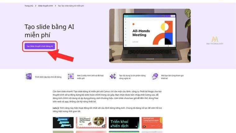 Mở công cụ Canva AI Slides