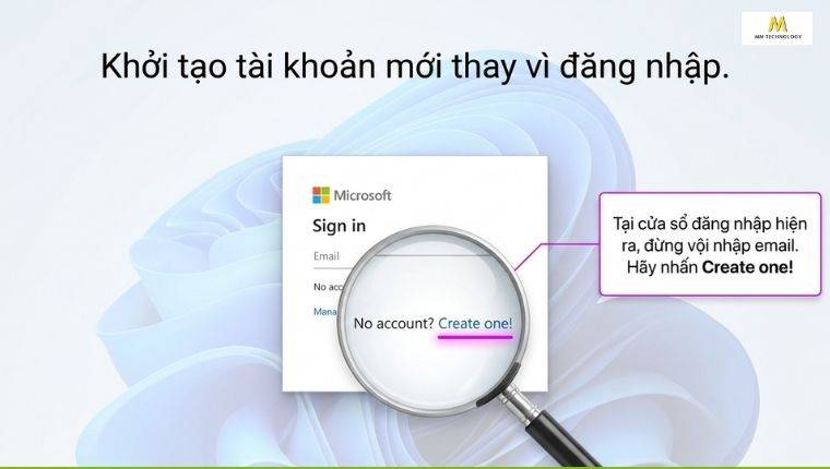 Chọn tạo một tài khoản Microsoft mới