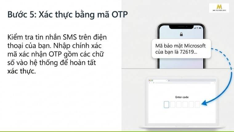 Nhập mã xác minh OTP được gửi về điện thoại
