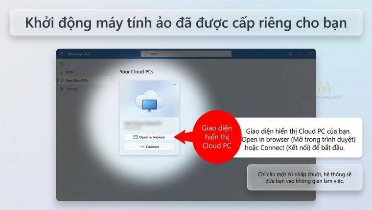 Mở kết nối qua Windows App hoặc trình duyệt phù hợp