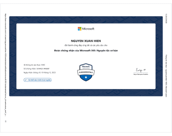chứng chỉ hoàn thành Microsoft Fundamentals